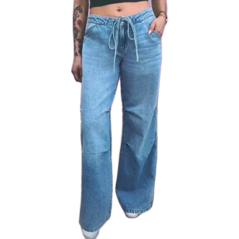 REWASH Wide-Leg Pants Low Rise Relaxed Sporty Jeans Women's Sz 7/28 100% Cotton‎